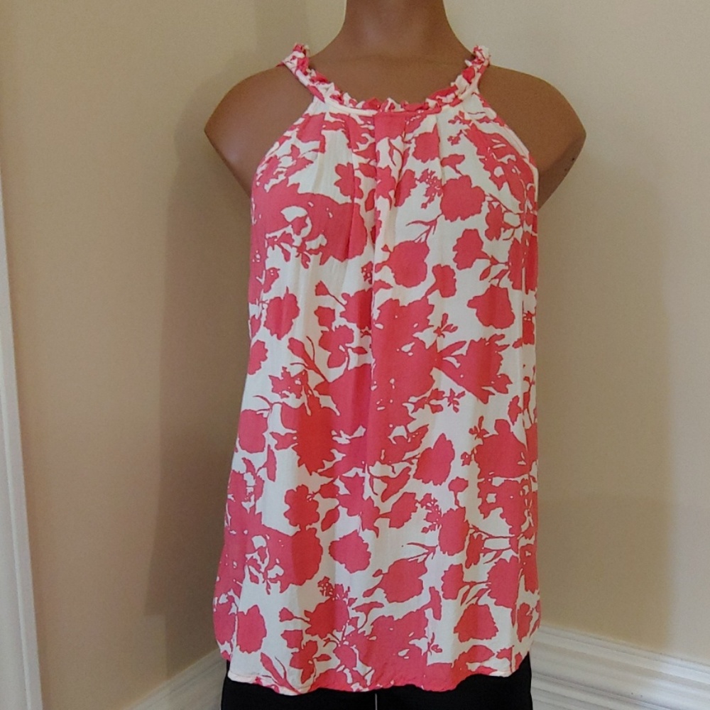 Rose&Thyme coral white floral rayon tank blouse M